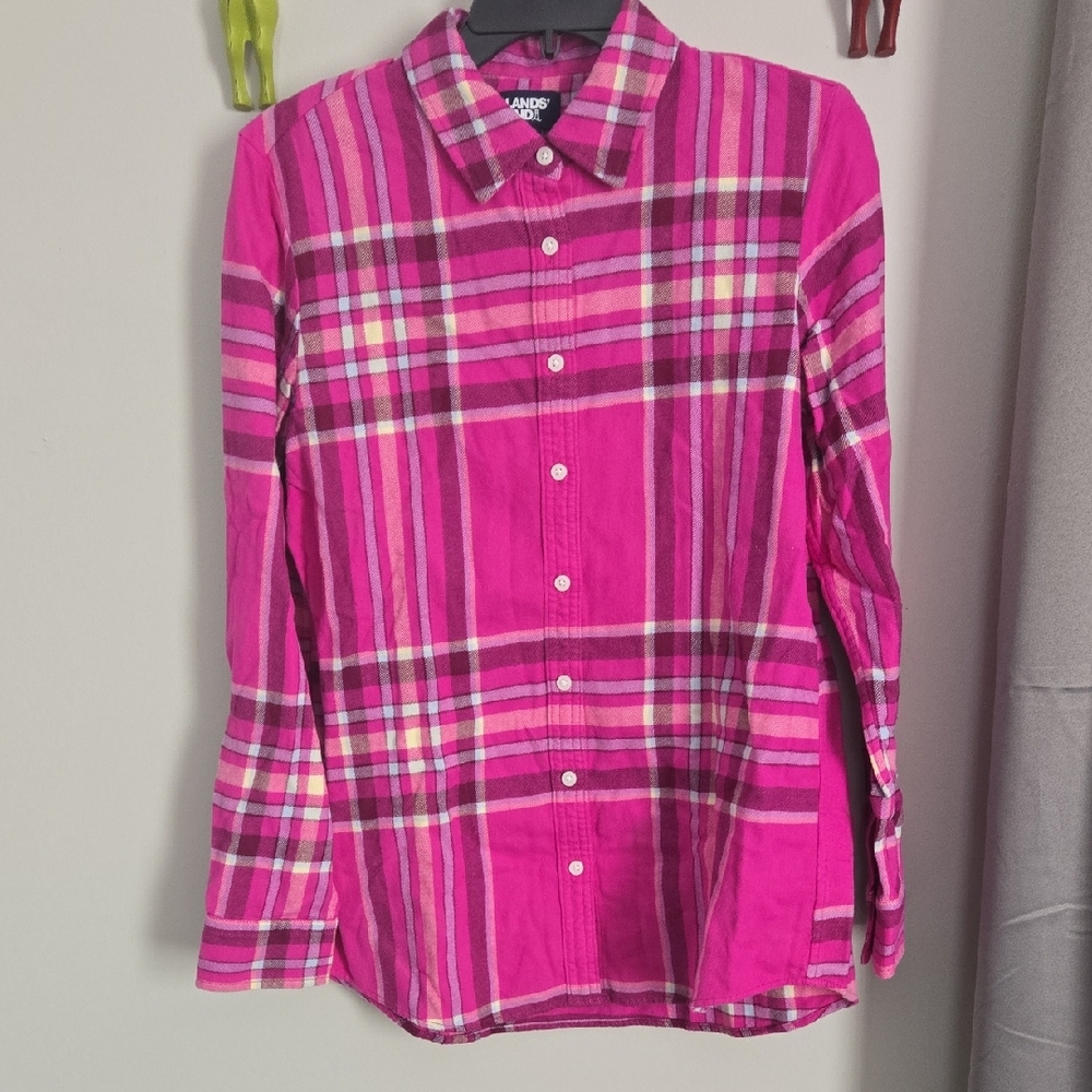 NWOT Lands' End Pink Plaid Flannel